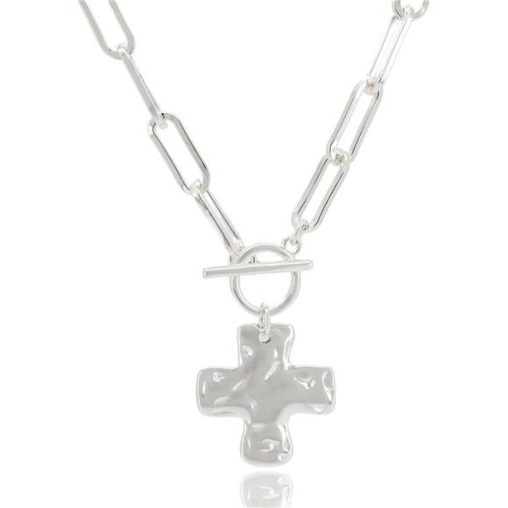 Gold Chunky Cross Necklace for Women - Statement Layered Hammered Cross Pendant - Picture 5 of 6